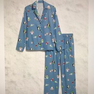 Old Navy Family Christmas Holiday Pajamas Set Navy Santa Print L Top & Pants NEW